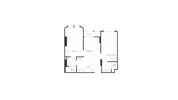 Планировка кондомониума 2 спальни в ЖК The Base Bukit № 11013 (2D)
