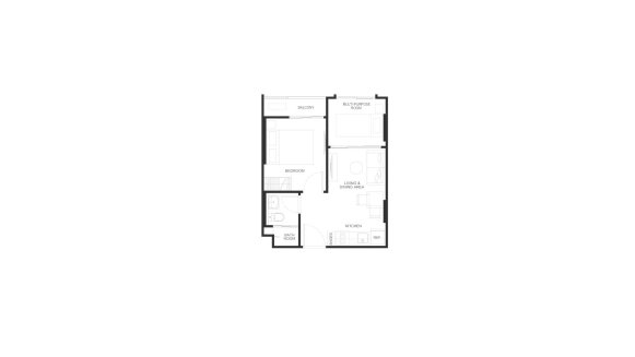 Планировка кондомониума 1 спальня в ЖК The Base Bukit № 11010 (2D)