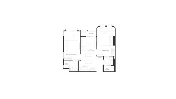 Планировка кондомониума 2 спальни в ЖК The Base Bukit № 11014 (2D)