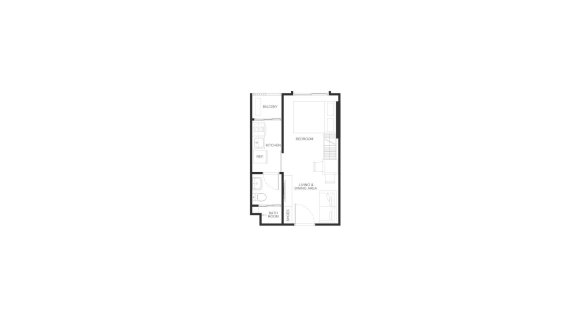 Планировка кондомониума 1 спальня в ЖК The Base Bukit № 11009 (2D)